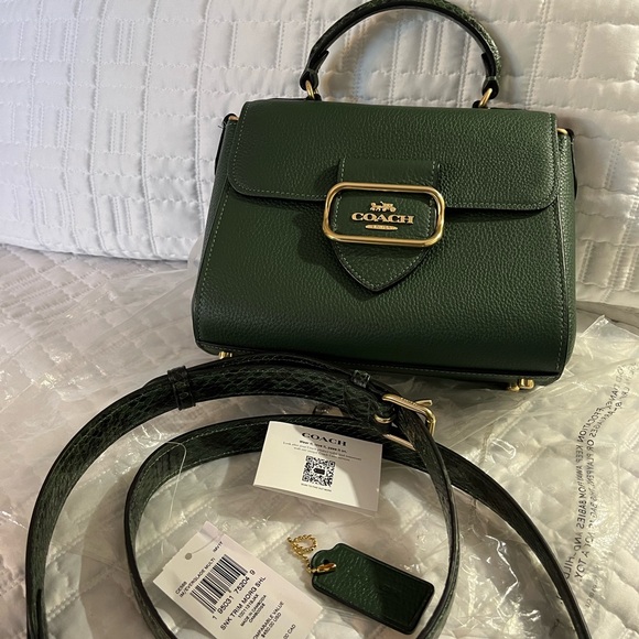 Coach Forest Green Leather Satchel with Gold Accents - Picture 8 of 9